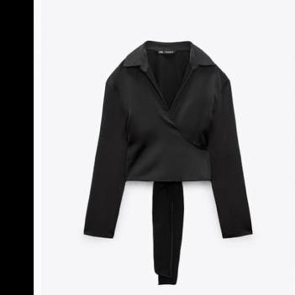 Zara Satin Effect Tied Top Black Size Small - Picture 12 of 13
